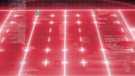 Animation-of-red-neon-rugby-field-and-data-processing