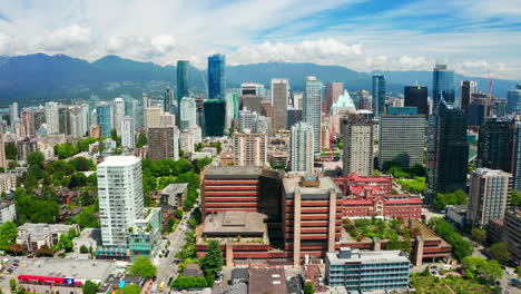 aerial view of modern city buildings on a sunny day