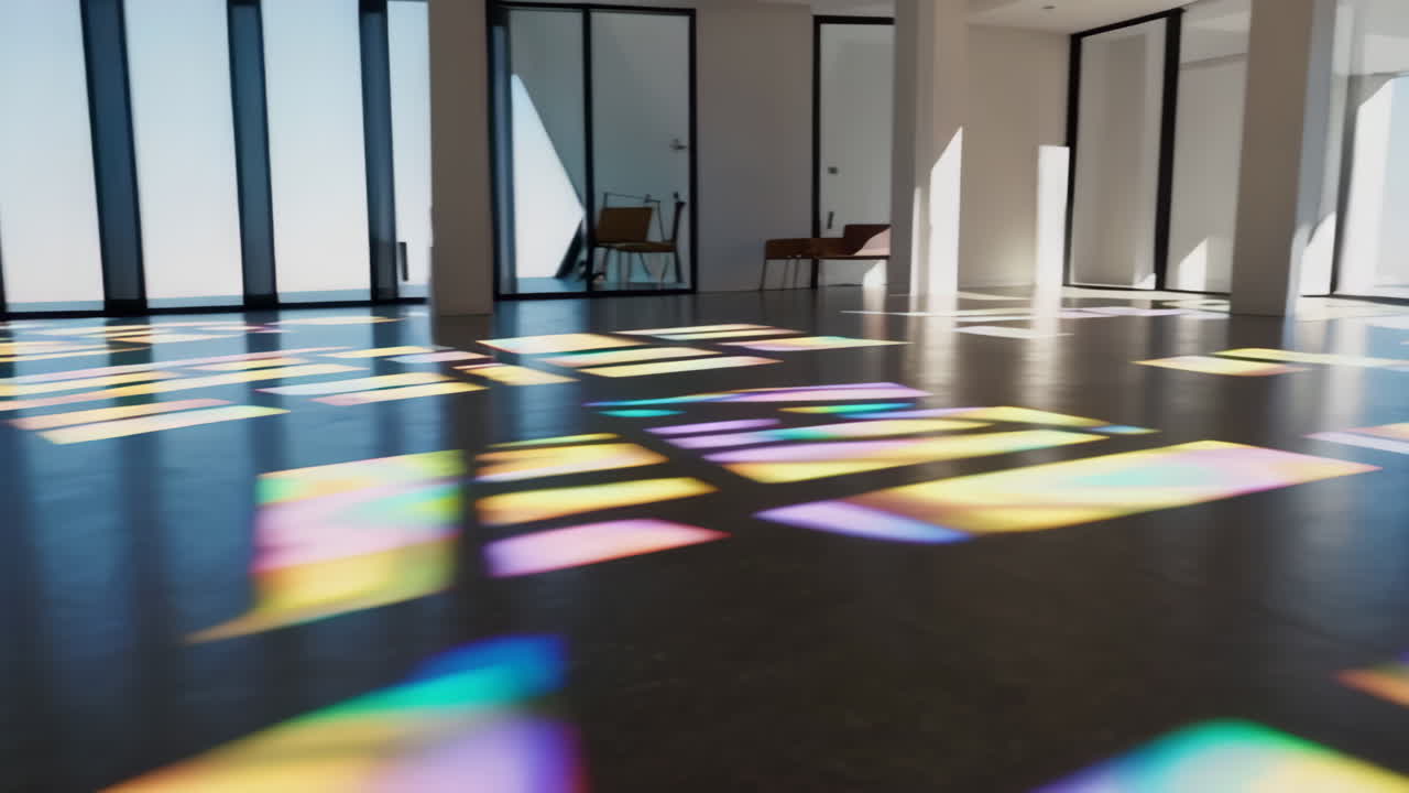 Modern Empty Hallway with Colorful Sunlight Reflections