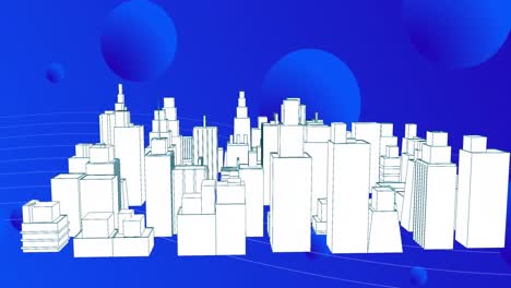 animation of spots and digital city over blue background