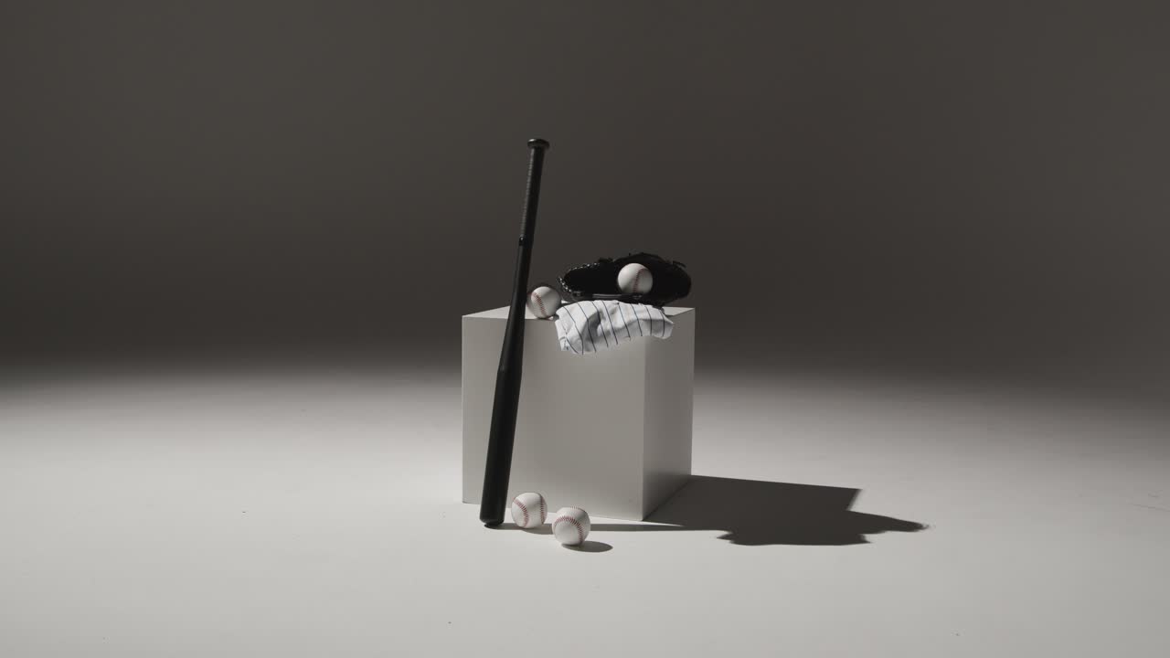Studio Baseball Still Life With Bat Ball Catchers Mitt And Team Jersey