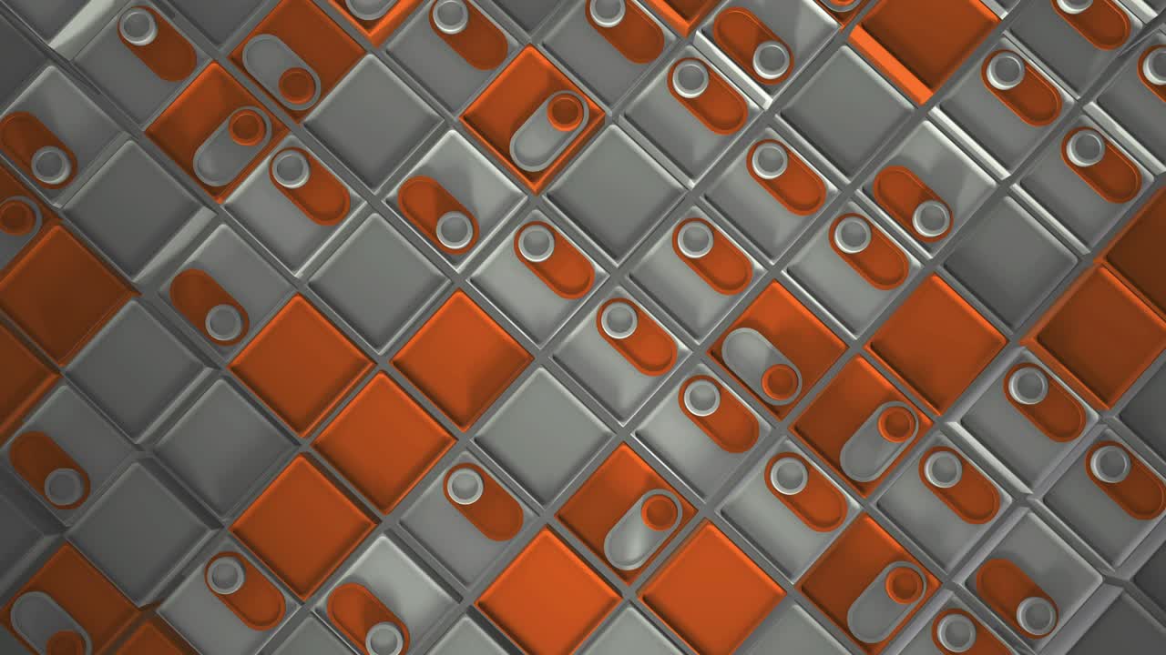 3d rendering of looped animation with geometric shapes. Endless animation. A satisfying calm video with a change in shape. Sliders switches on. White orange color. top view