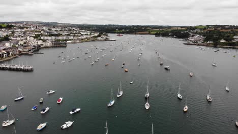 Aerial-View-Of-Falmouth-Yacht-Vistor-Moorings-On-Overcast-Day