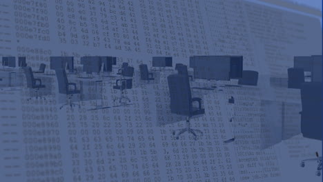 animación del procesamiento de datos financieros en escritorios con computadora en la oficina