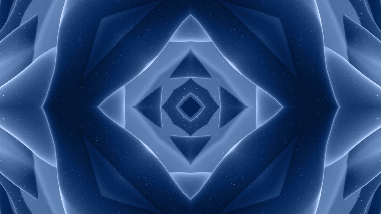 3d abstract shape like star or flower, symmetrical structure of black blue velvet material interspersed with sequins, smoothly cyclical changes shapes. Stylish soft matte background, smooth animation.