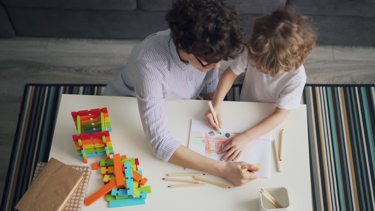 Mother and Son Drawing Together
