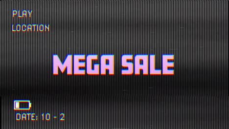 Digitale-Animation-Des-Glitch-VHS-Effekts-über-Mega-Sale-Text-Vor-Schwarzem-Hintergrund