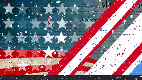Animation-Von-Roten,-Weißen-Und-Blauen-Konfetti--Und-Sternenbanner-Mustern-Amerikanischer-Flaggenelemente