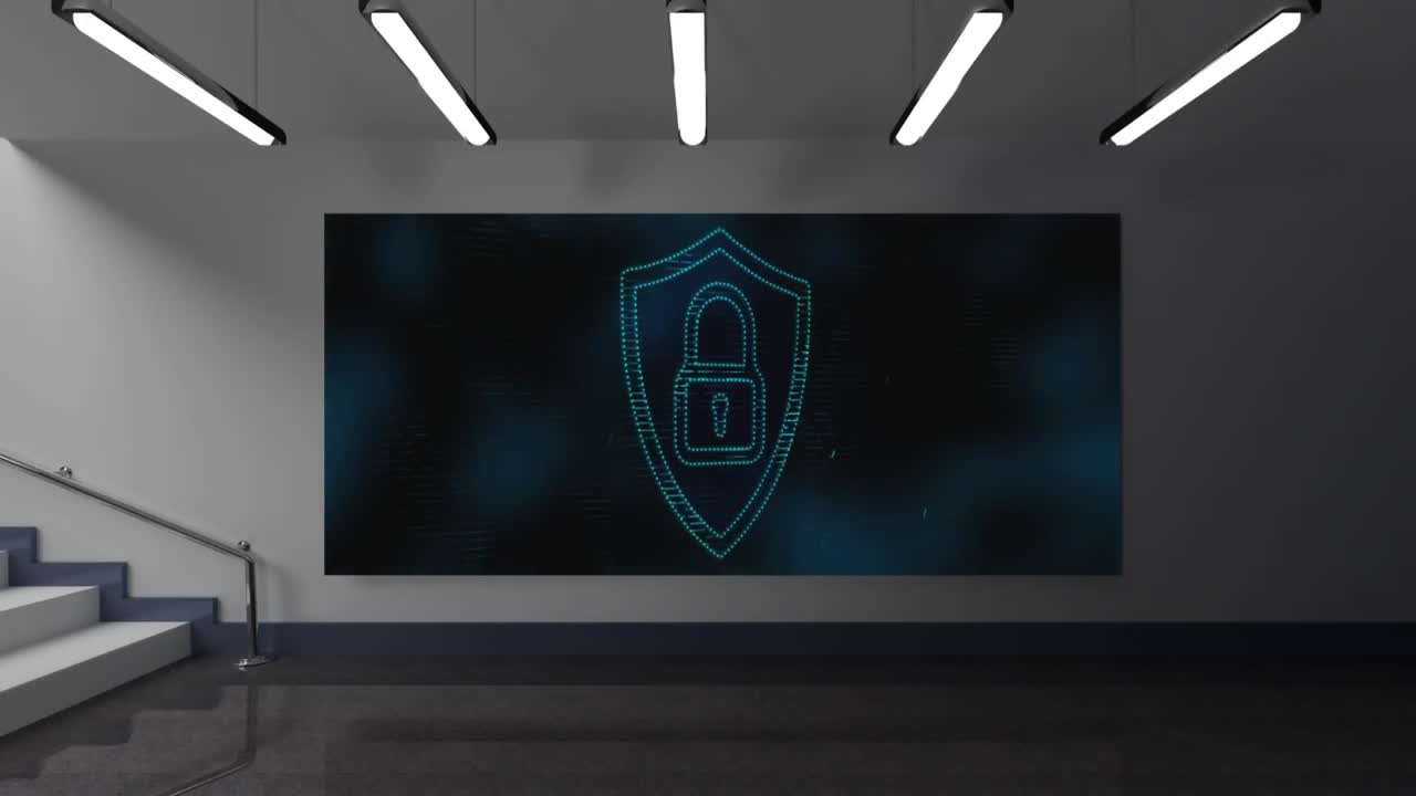 Security padlock icon on screen at home