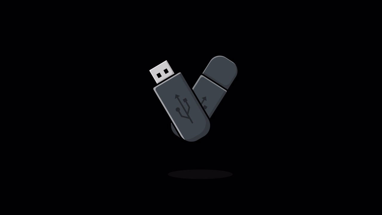 Animerede USB-flashdrev svævende på sort baggrund