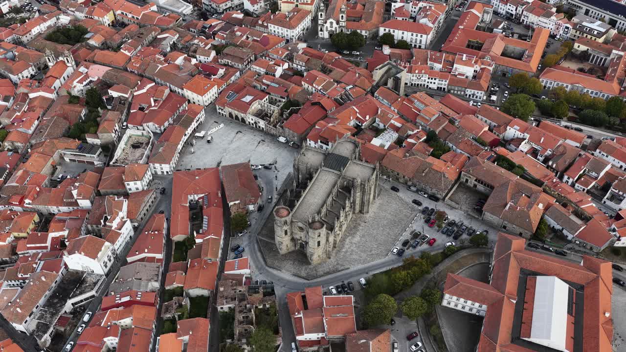 Guarda city cathedral drone high wide view