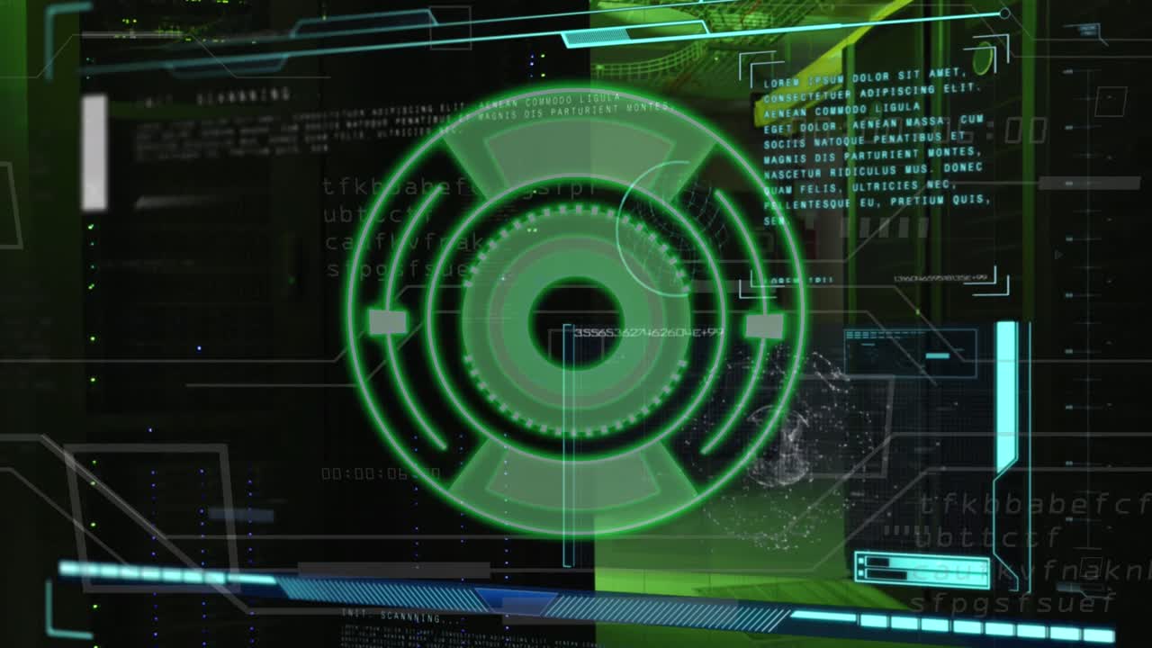 Animation of green circle with data over servers