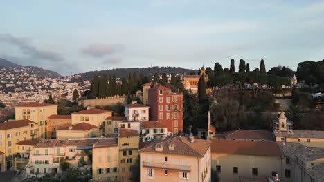 red mediterranean house in old french city from italian heritage