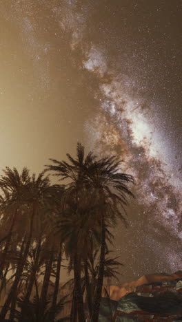 milky way over palm trees in the desert