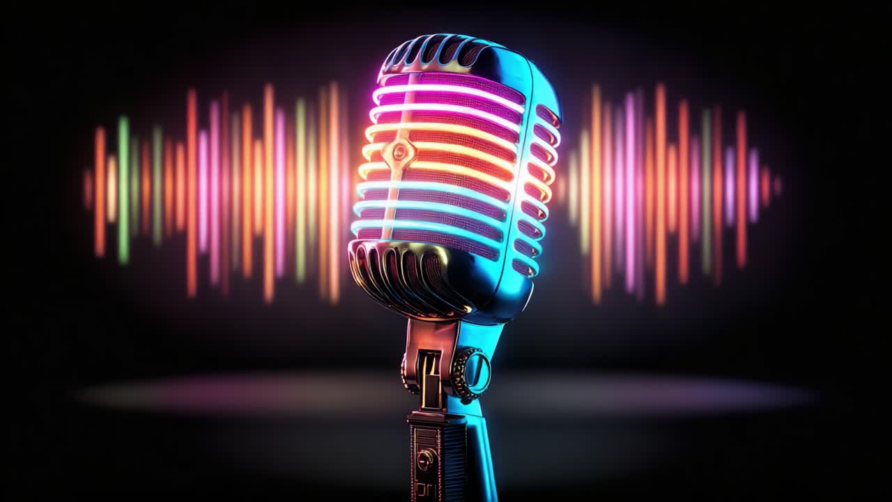 Vibrant Microphone with Sound Waves: A Captivating Visual Representation of Audio and Music, Showcasing the Blend of Color and Technology in Sound Recording