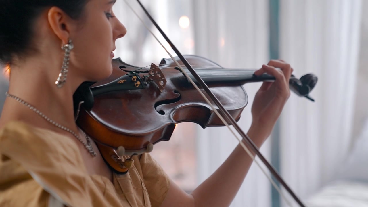 Donna elegante che suona musica classica al violino