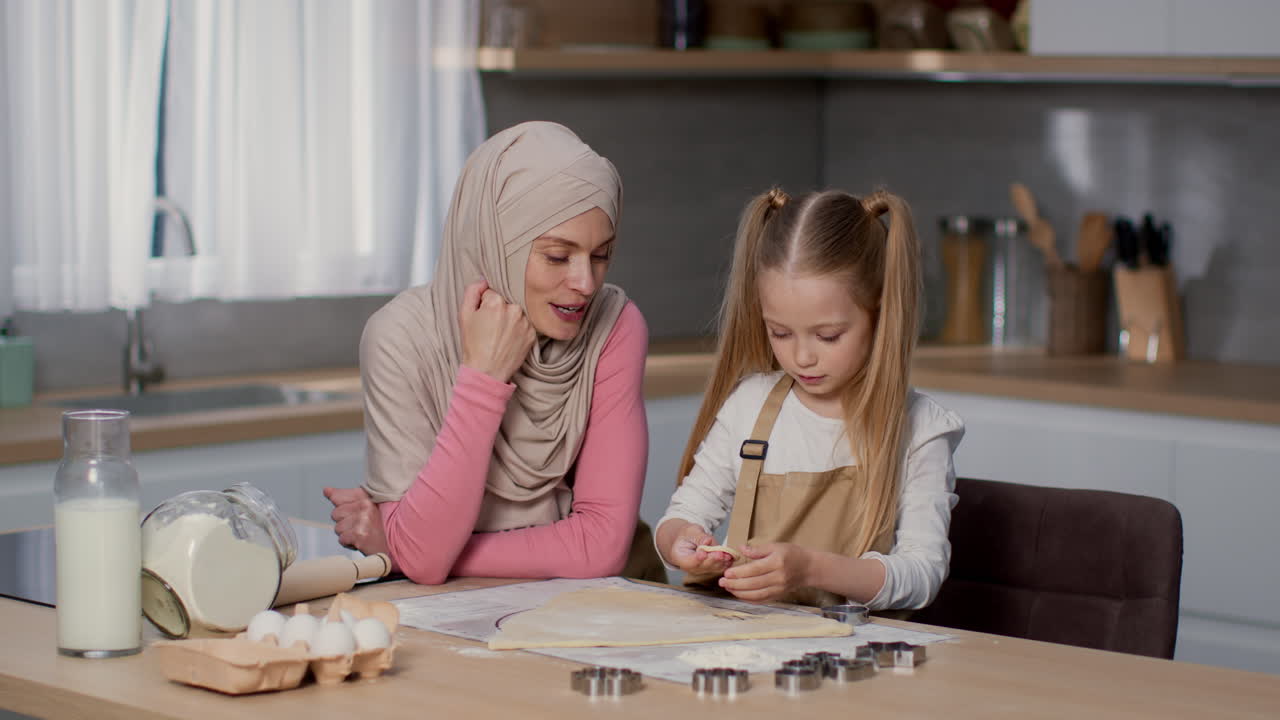Mother and Daughter Baking Cookies in the Kitchen