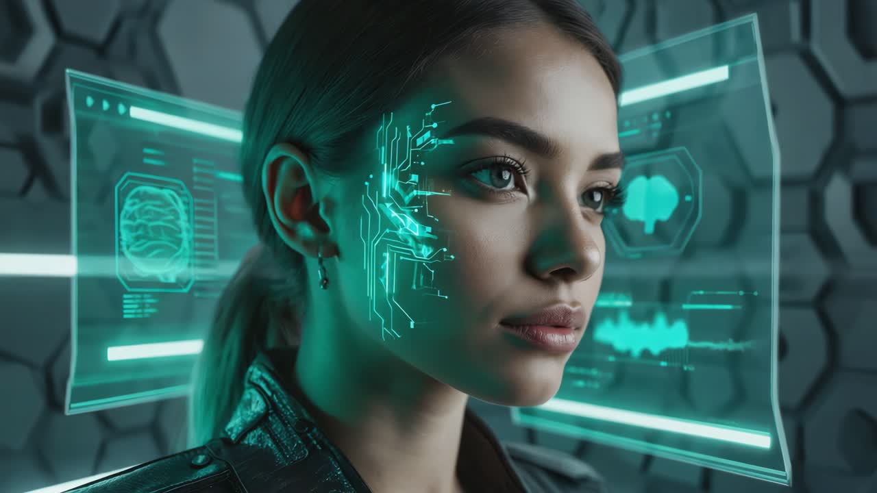 Woman with Futuristic AI Neural Interface
