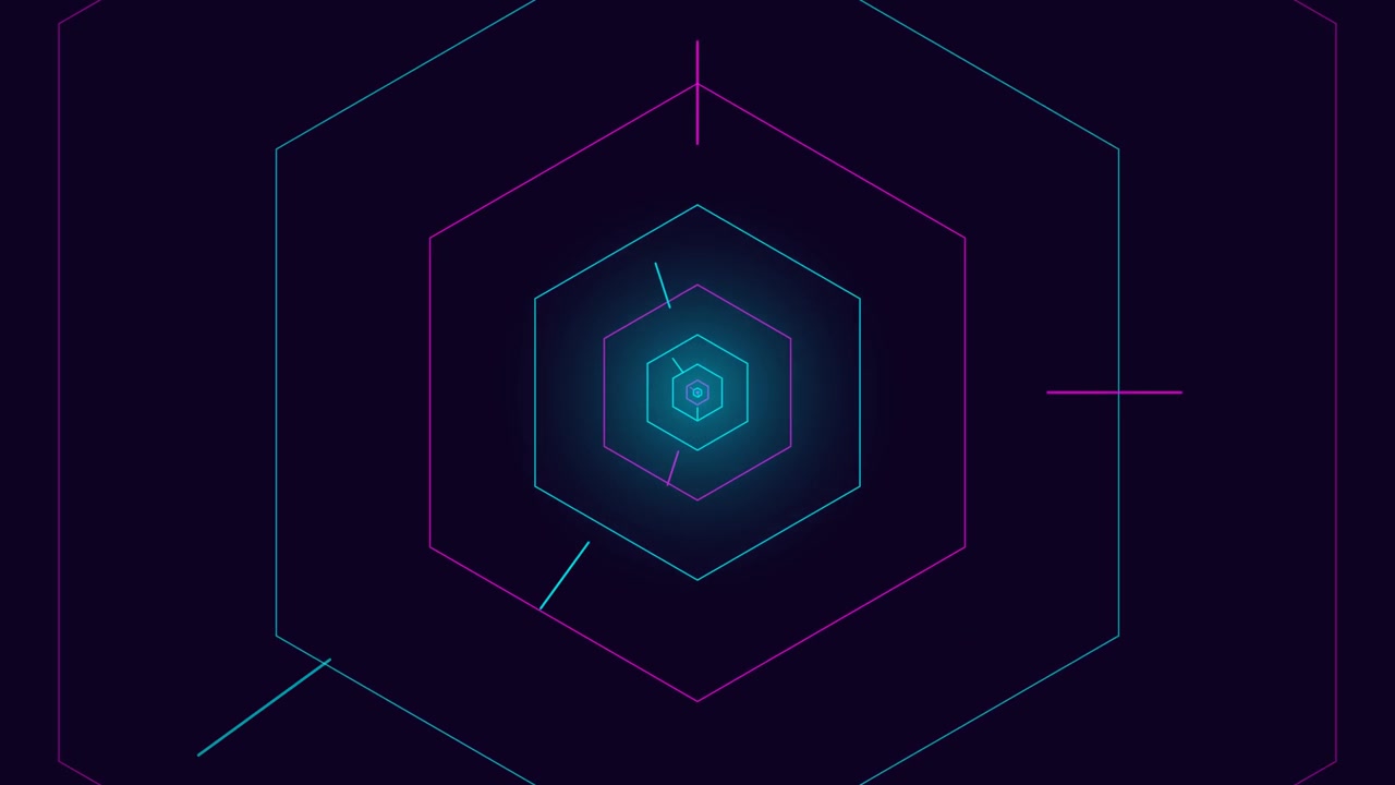 Fundo de Movimento Abstrato com Padrões Geométricos Hexagonais de Neon Brilhante