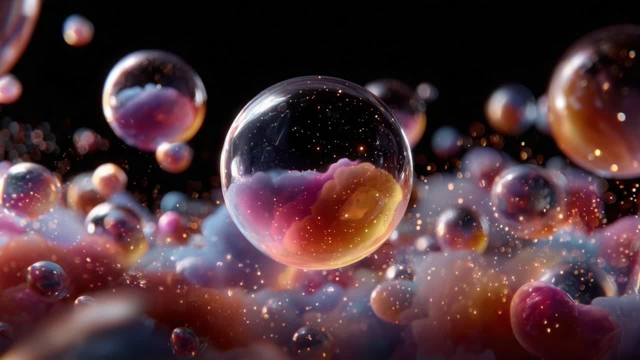 Floating Bubbles in a Colorful Dreamscape: A Stimulation of Light and Color Reflecting Off Iridescent Surfaces Among Swirling Clouds of Vibrant Hues