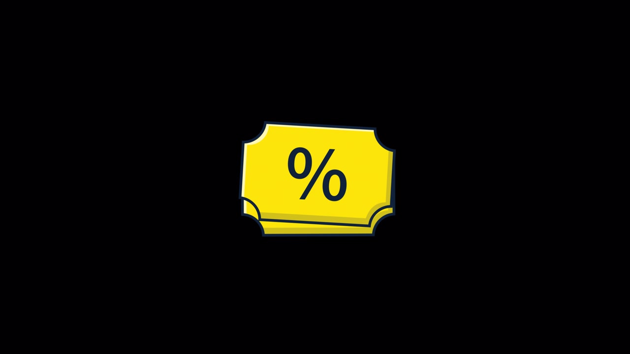 Buono sconto giallo animato con simbolo di percentuale