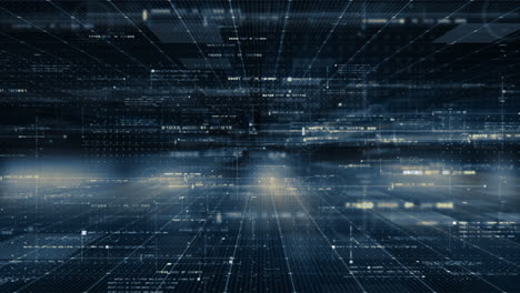 futurista digital generado movimiento matriz abstracta entorno cibernético análisis de datos grandes simulación artificial inteligente, video en bucle con canal alfa para fondo digital