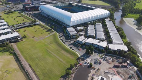 aerial view of stadium construction progress