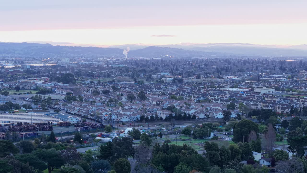 A slow aerial drone view of the neighborhoods in west Alameda, California. Shot on a DJI Air 3S.