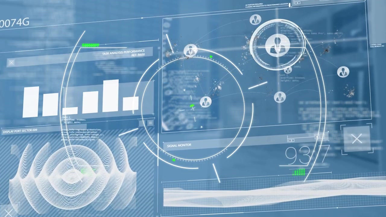 Futuristic Digital User Interface Displaying Data and Network Connections