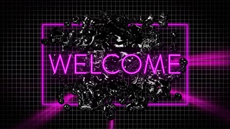 Animation-of-colourful-neon-trails-and-stain-with-welcome-text-over-black-background