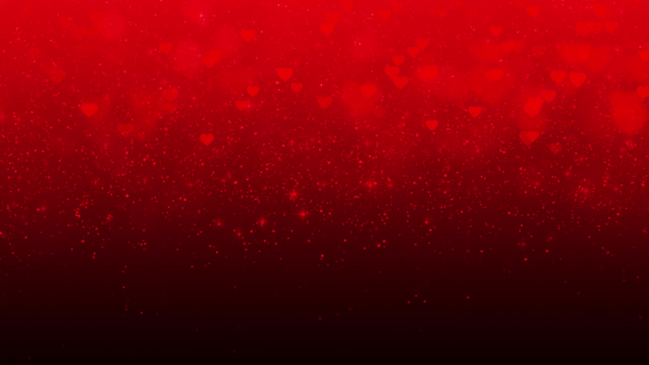 보케와 함께 빨간색 그라디언트 배경에 흐르는 심장 모양, 원활한 4k 비디오