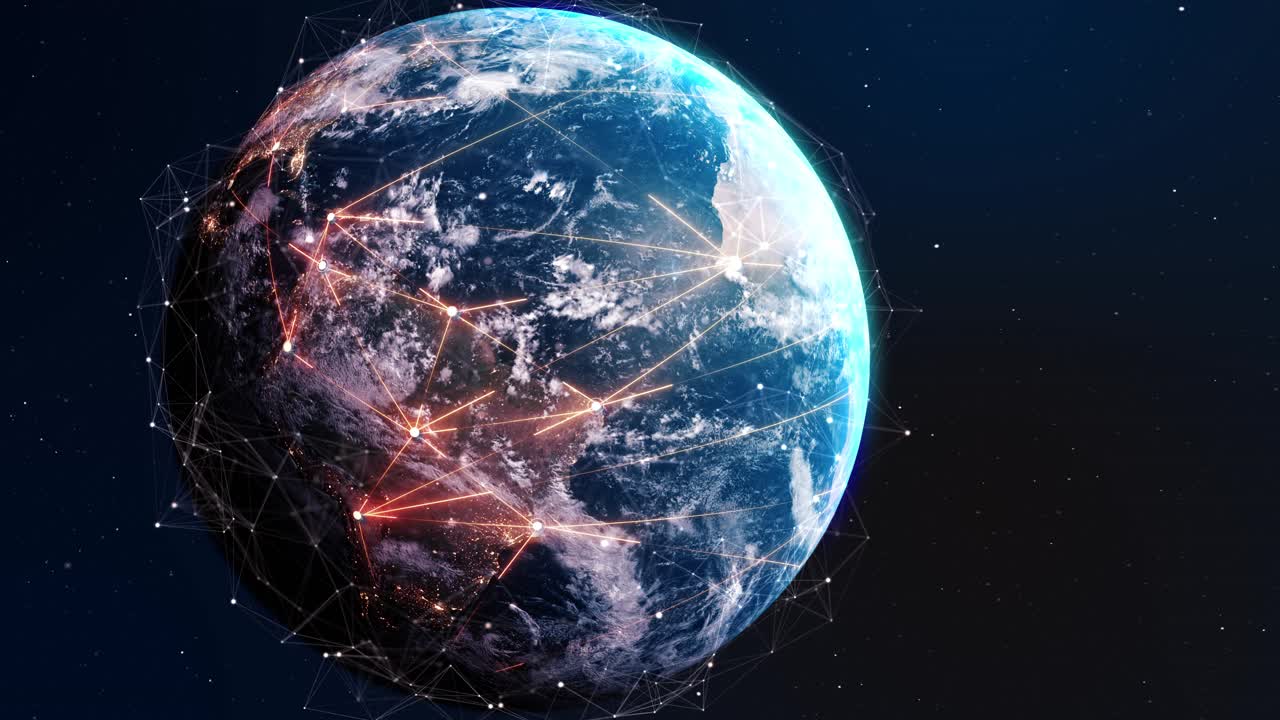Planet earth digital hologram made of dots rotation global network iot internet of things network
