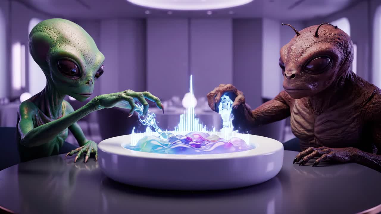 Two Aliens Dining at a Restaurant