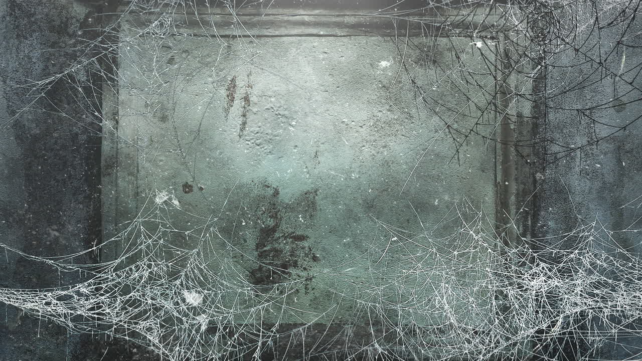 어두운 거미줄과 모션 카메라가 있는 신비로운 공포 배경 1