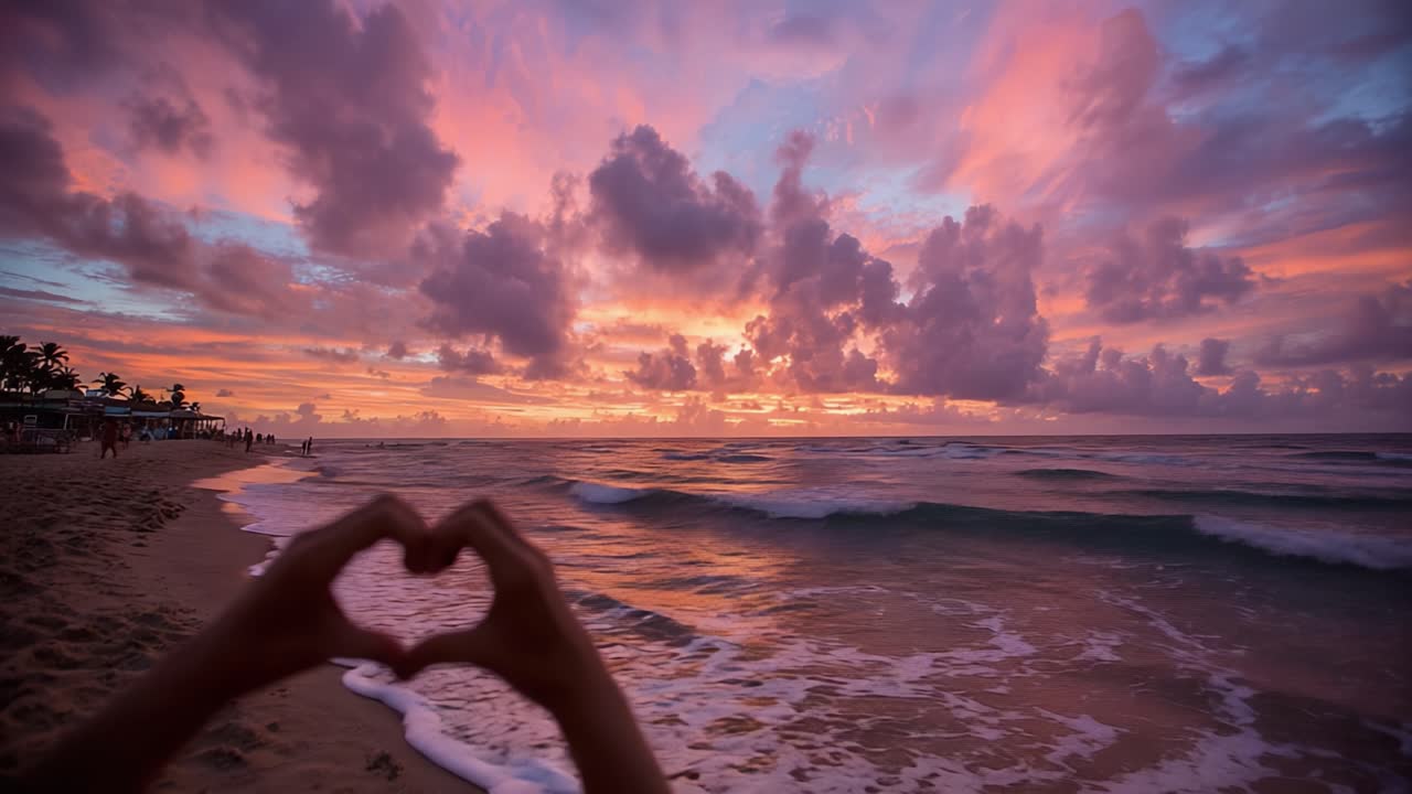 A Serene Sunset on the Beach: Capturing Heartfelt Moments as Waves Gently Embrace the Shore Under a Canvas of Colorful Clouds