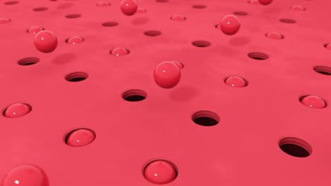 abstract 3d shapes red balls flying in holes in different pastel colors. 4k computer rendering loop animation.