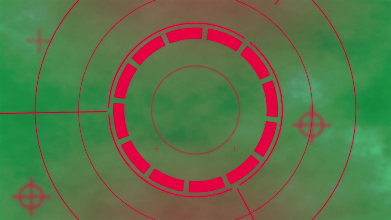 Animation of red scopes and markers on red clouds background