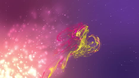 neon particle ribbons twisting and flowing in digital space, with glowing dots and bokeh effects