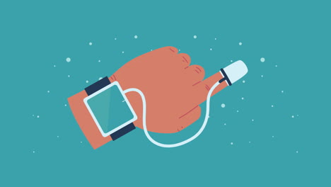 mano con reloj inteligente usando animación de salud de la aplicación de cardiología