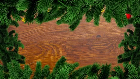 Animation-of-christmas-fir-tree-frame-over-copy-space-on-wooden-background