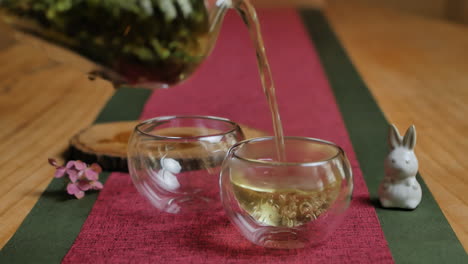 pouring tea into glass cups