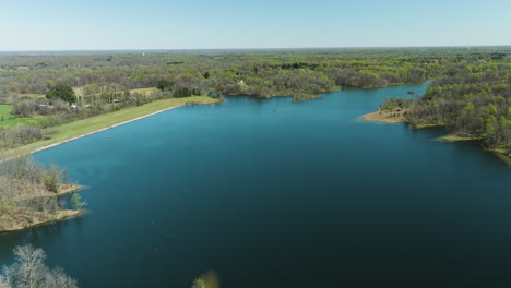 panoramic view over glen springs lake in tennessee, united states - drone shot