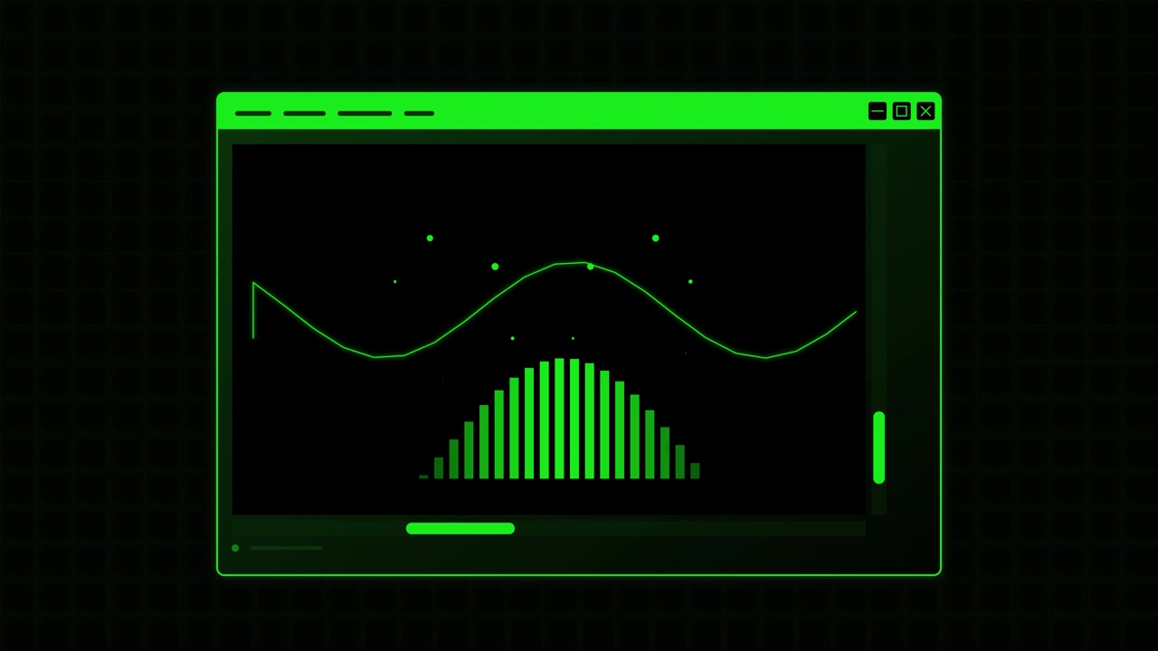 Digital Audio Visualizer Interface with Green Waveform and Bars