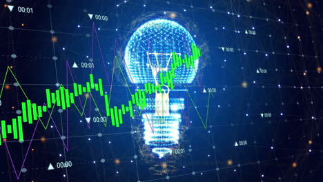 animation of light bulb, connections and data processing