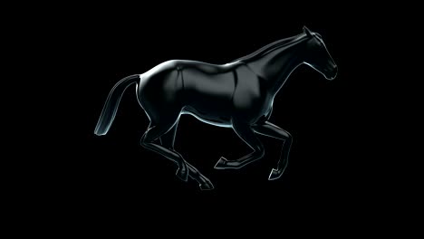 3d rendering glossy black strong horse in elegant running cycle motion loop.