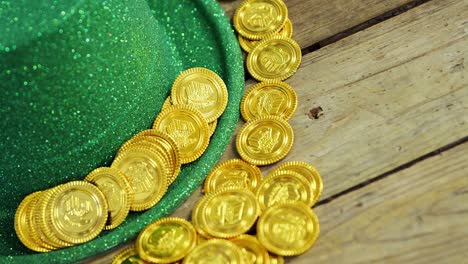 close up view of leprechauns hat and gold for st patricks