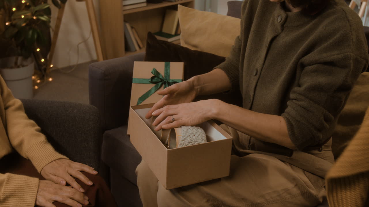 Gift opening with family