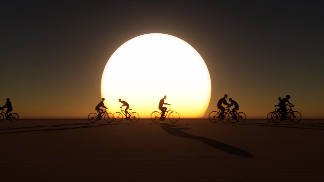 자전거 실루엣이 큰 앞을지나갑니다.