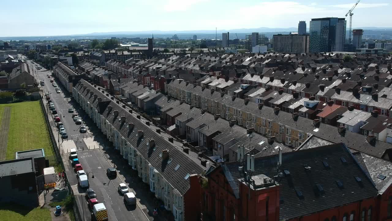 Aerial view of Kensington area in Liverpool UK.