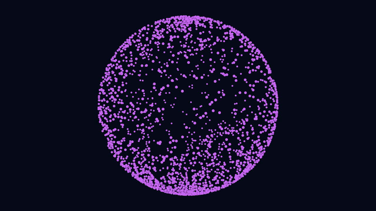 Abstract sphere of green dots on black background